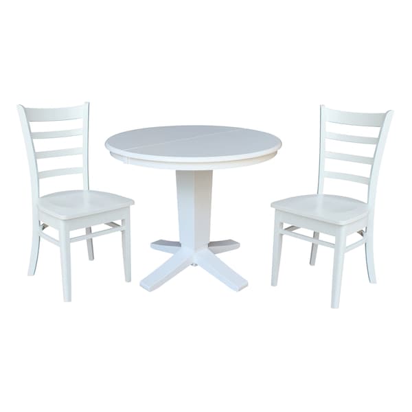 International Concepts 36 in. Solid Wood Round Extension Dining Table with 2 Dining Chairs in White K08-36RXT-23B-C617-2 - main